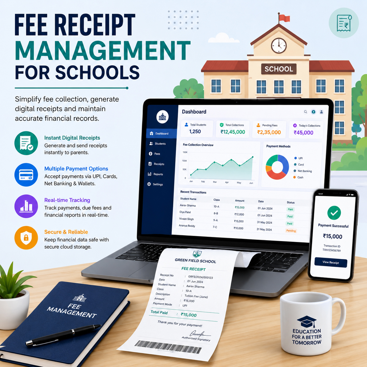 fee receipt management for schools